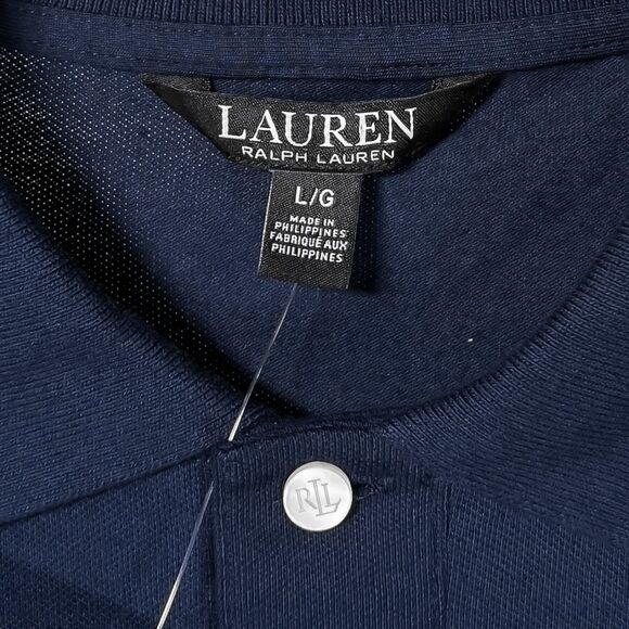 Ralph Lauren Women's Polo Shirt Navy Blue Stretch Short Sleeve Golf Blouse L NWT - Picture 3 of 8